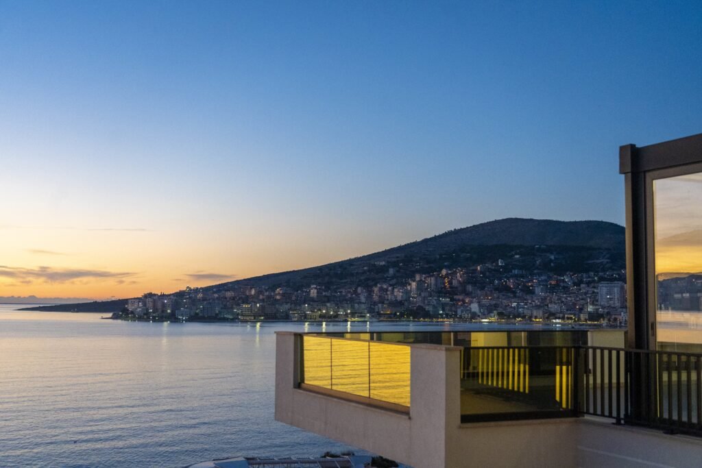 View from a Waterfront Penthouse showing the landscape of saranda city, bay and the ionian sea