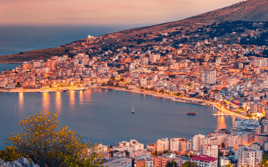 saranda albania sunset aerial views